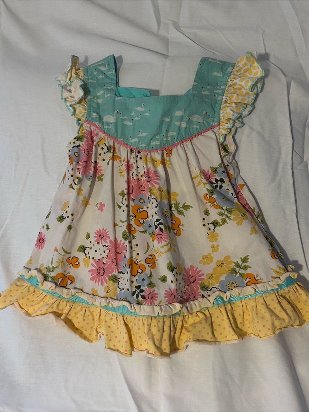 Matilda Jane Floral Ruffle Tank Top in Mint, Yellow & Pink